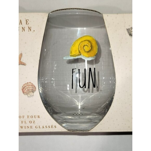 Rae Dunn Stemless Wine Glasses Beach Relax Enjoy Set of Four NEW - Picture 5 of 9